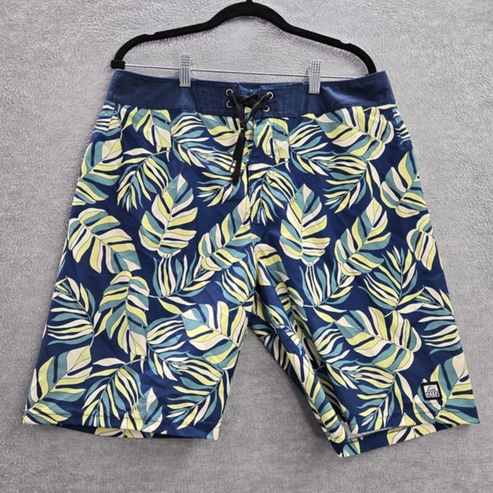 Reef Men Swimwear 34‎ Blue Board Shorts Floral Swim Trunks Drawstring Logo 9"